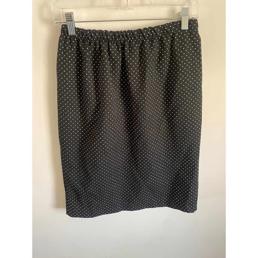 Promises Petite Black Polka Dot Pencil Skirt Elastic Waist 6P Made in USA 71872